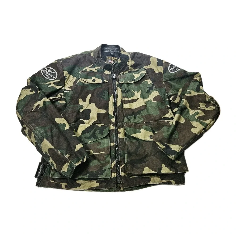 Vanson Leathers Camo Jacket Mens XL Green Suzuki Motorcycle Riding Made USA